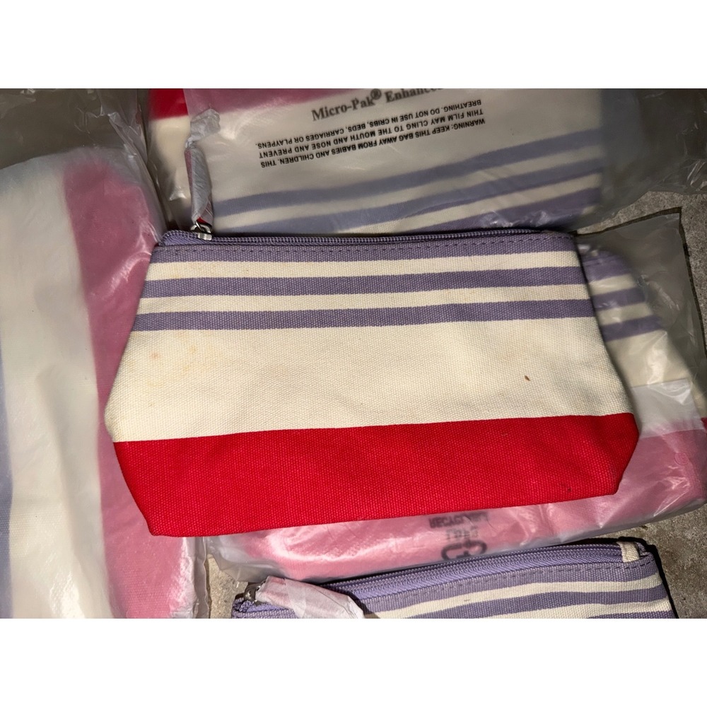 Pureology Striped Canvas Zipper Pouches Red White Purple Nautical Cosmetic Bags